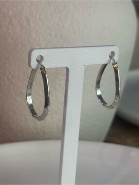 DOBBS Italy 925 Sterling Silver Oval Hoop Earrings Flat Polished 1.25" 4.26g